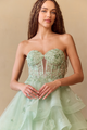 Strapless Embellished Bodice Tiered Tulle A-Line Gown By Amelia Couture 4900