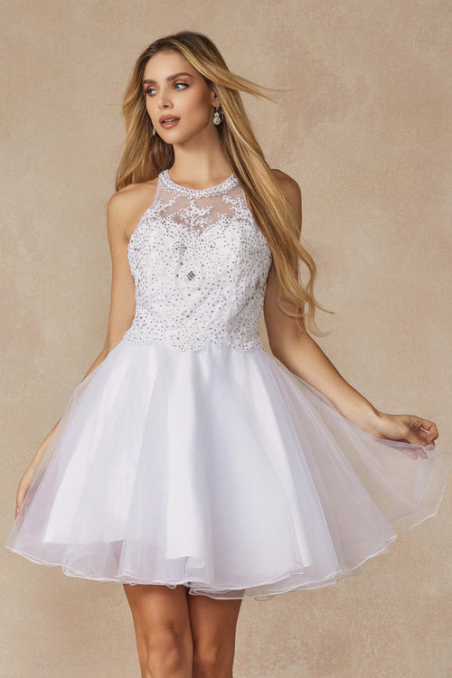 Juliet 826W Halter Tulle Mini A-Line Dress