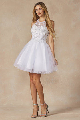 Juliet 826W Halter Tulle Mini A-Line Dress