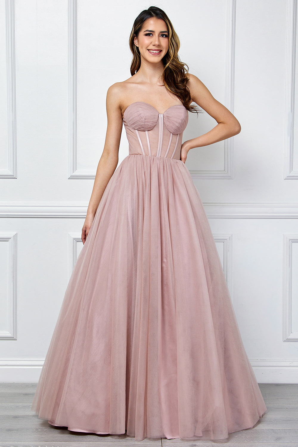 Strapless Tulle A-Line Gown Corset Bodice Formal Evening Dress By Amelia Couture 6202