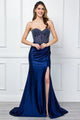 Strapless Satin Beaded Corset Prom Dress with High Slit By Amelia Couture 4049