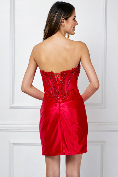 Strapless Sequin Embellished Corset Mini Dress, Party Wear By Amelia Couture 9062S