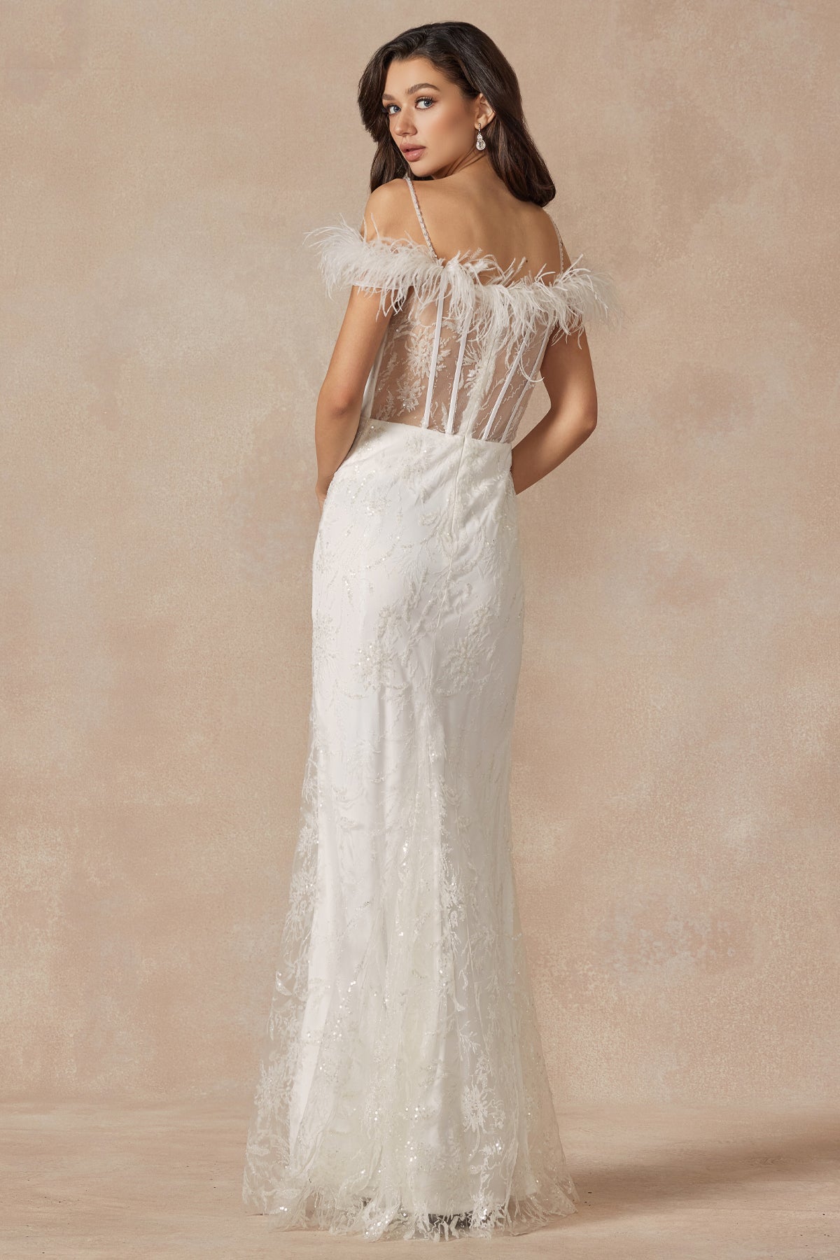 Juliet 2402W Off-Shoulder Glitter Sequin Sheath Dress with Sweetheart Neckline