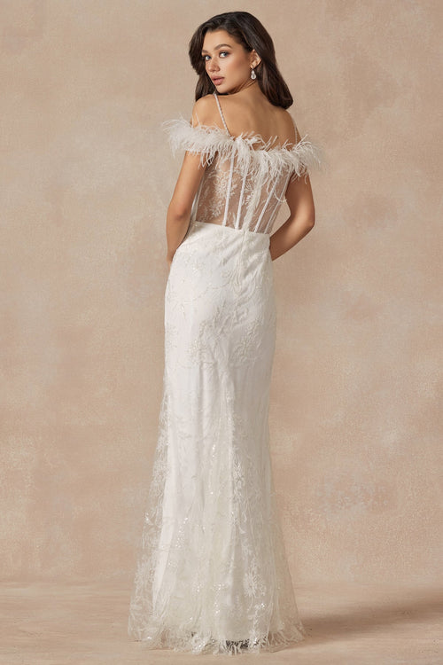 Juliet 2402W Off-Shoulder Glitter Sequin Sheath Dress with Sweetheart Neckline