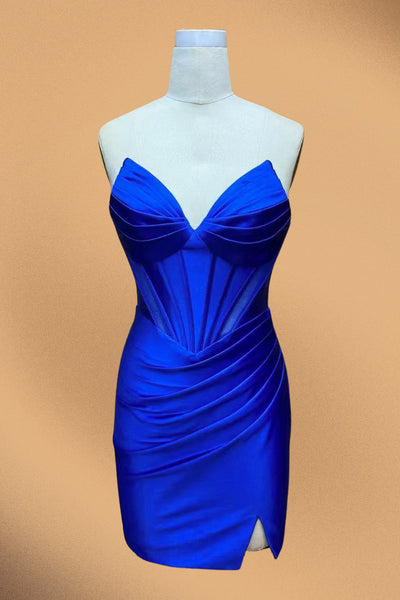 Strapless Sweetheart Lace-Up Back Satin Corset Mini Dress By Amelia Couture 7080S