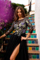 Amelia Couture TM1021 Sheer Floral Embroidered Evening Gown with Slit – 3/4 Sleeve Tulle Formal Dress