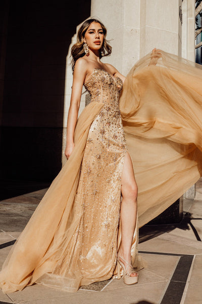 Amelia Couture Champagne Long Formal Dresses