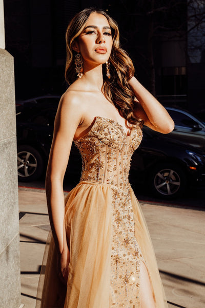 Amelia Couture Champagne Long Formal Dresses