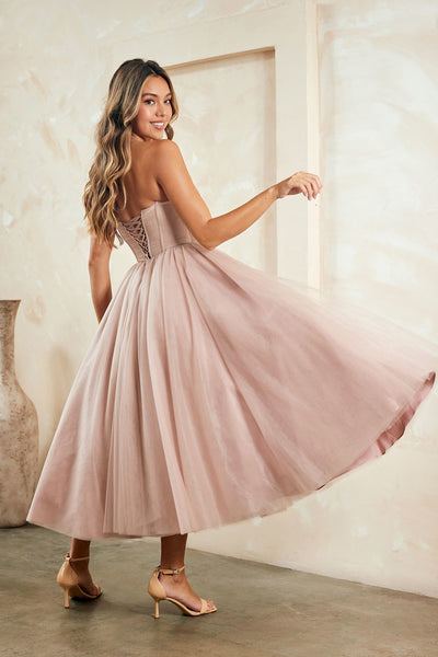 Elegant Strapless A-Line Cocktail & Party Midi Dress By Amelia Couture 6203S