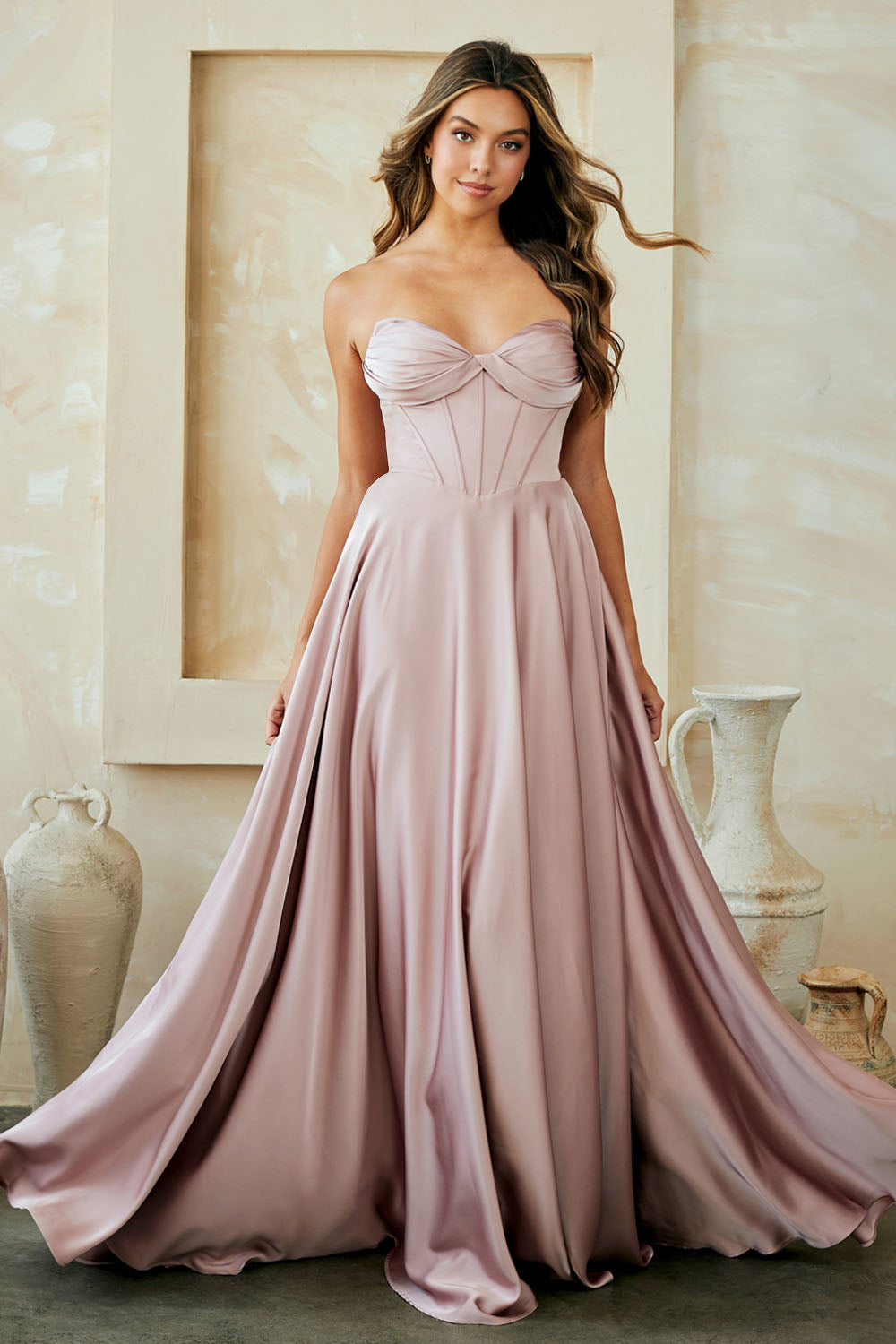 Amelia Couture Dusty Rose Long Formal Dresses