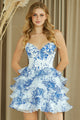 Amelia Couture 2069S Floral Sweetheart Corset Ruffle Short Party Dress Strapless A-Line Homecoming Dress