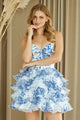 Amelia Couture 2069S Floral Sweetheart Corset Ruffle Short Party Dress Strapless A-Line Homecoming Dress