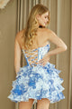 Amelia Couture 2069S Floral Sweetheart Corset Ruffle Short Party Dress Strapless A-Line Homecoming Dress