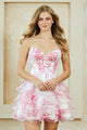 Amelia Couture 2069S Floral Sweetheart Corset Ruffle Short Party Dress Strapless A-Line Homecoming Dress