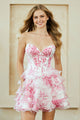 Amelia Couture 2069S Floral Sweetheart Corset Ruffle Short Party Dress Strapless A-Line Homecoming Dress