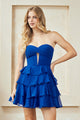 Strapless Tiered Ruffle Short Party Dress with Lace-Up Back By Amelia Couture 2063S