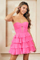 Strapless Tiered Ruffle Short Party Dress with Lace-Up Back By Amelia Couture 2063S