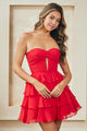 Strapless Tiered Ruffle Short Party Dress with Lace-Up Back By Amelia Couture 2063S