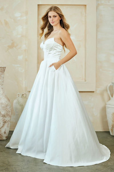 Strapless Corset Wedding Dress with Pockets Satin A-Line Bridal Gown by Amelia Couture 5080