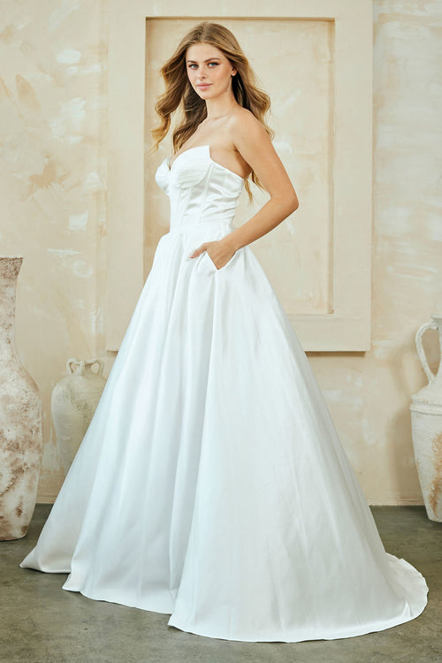 Strapless Corset Wedding Dress with Pockets Satin A-Line Bridal Gown by Amelia Couture 5080