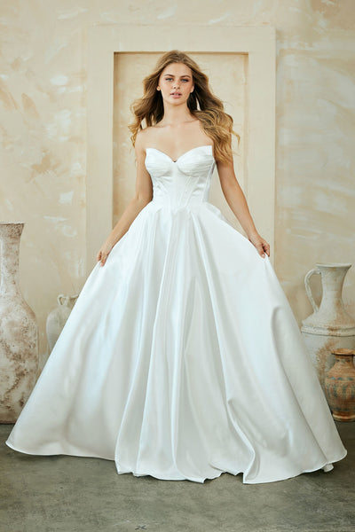 Strapless Corset Wedding Dress with Pockets Satin A-Line Bridal Gown by Amelia Couture 5080