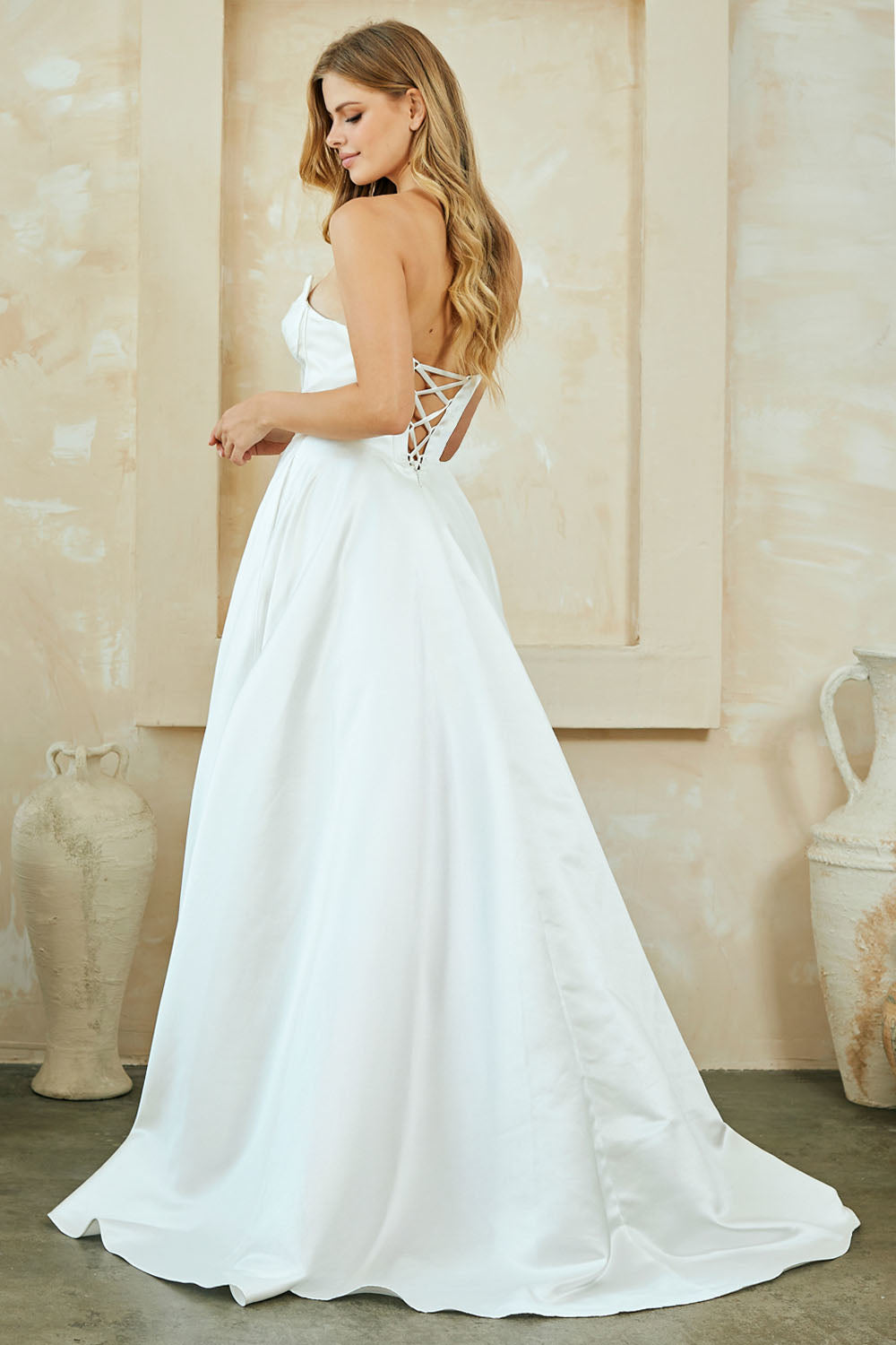 Strapless Corset Wedding Dress with Pockets Satin A-Line Bridal Gown by Amelia Couture 5080