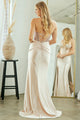 Strapless Crystal Embellished Corset Gown with Satin High Slit Skirt By Amelia Couture 5074