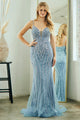 Embellished Illusion V-Neck Mermaid Gown with Beaded Tulle Overlay By Amelia Couture 2132