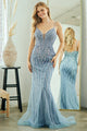 Embellished Illusion V-Neck Mermaid Gown with Beaded Tulle Overlay By Amelia Couture 2132