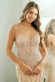 Embellished Illusion V-Neck Mermaid Gown with Beaded Tulle Overlay By Amelia Couture 2132
