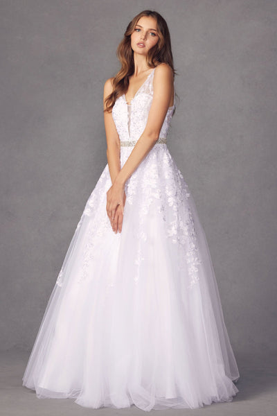 Juliet 224 Romantic V-Neck Tulle Floral Ball Dress