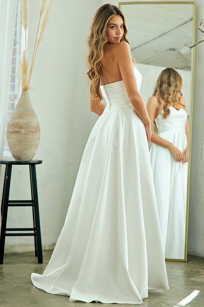 Strapless Sweetheart A-Line White Satin Wedding Dress for Modern & Classic Brides By Amelia Couture 5076