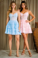Short Dress with Sheer Floral Lace Corset Bodice and Tiered Ruffle Skirt By Amelia Couture 2062S