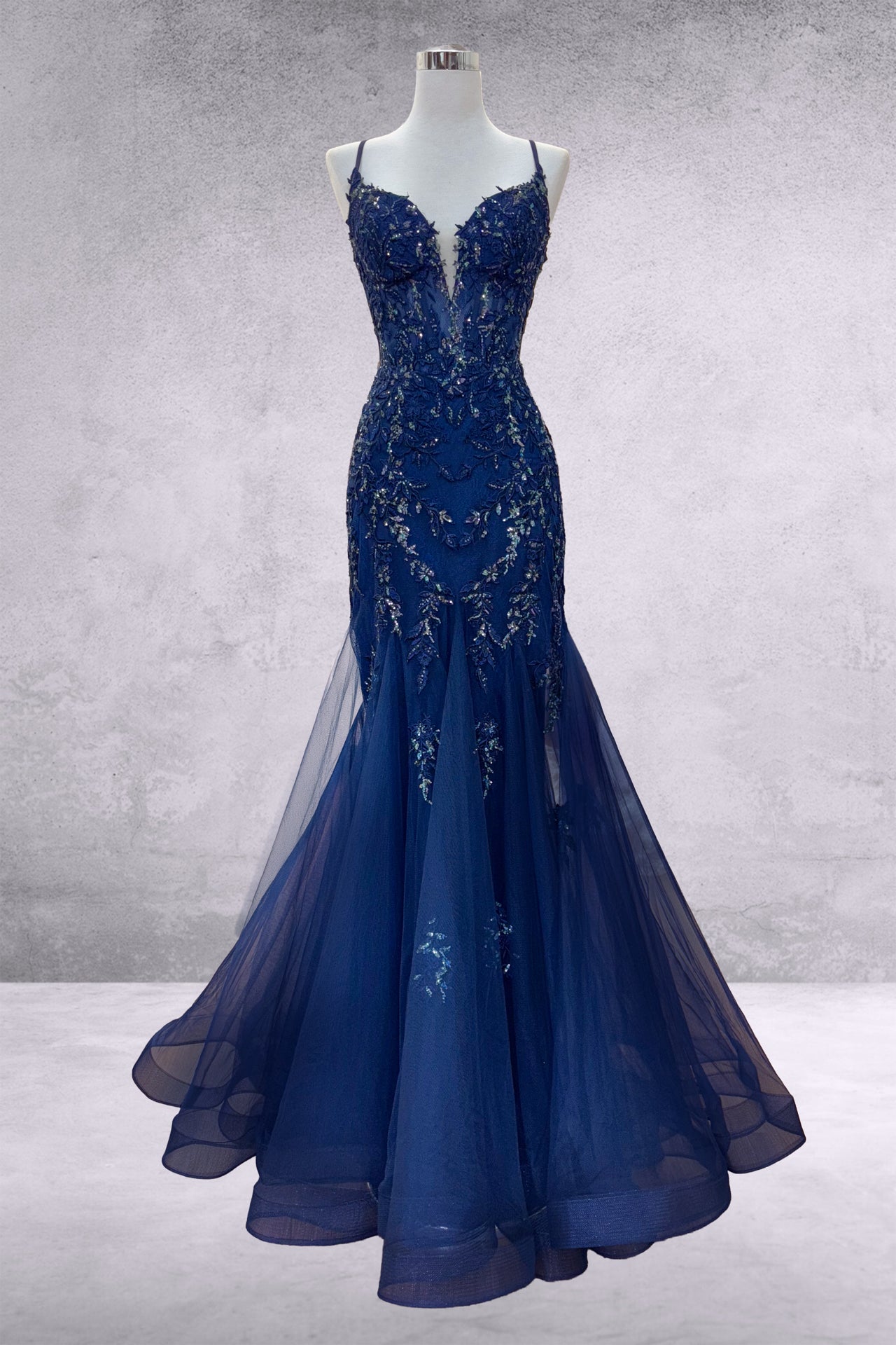 Vestido de fiesta con escote en V y cuentas, corte sirena, de Amelia Couture 2120