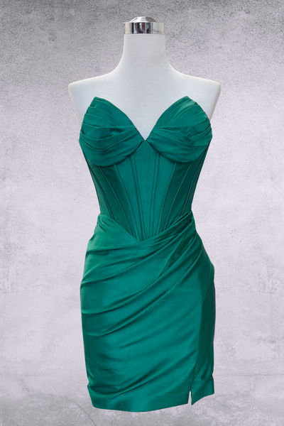 Strapless Sweetheart Lace-Up Back Satin Corset Mini Dress By Amelia Couture 7080S