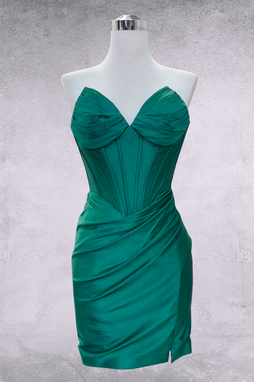 Strapless Sweetheart Lace-Up Back Satin Corset Mini Dress By Amelia Couture 7080S