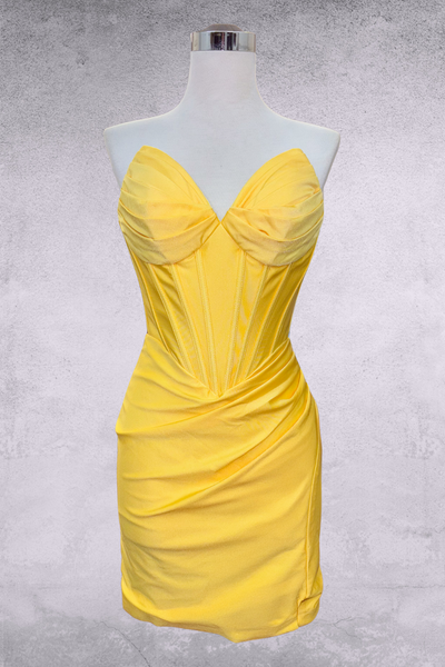 Strapless Sweetheart Lace-Up Back Satin Corset Mini Dress By Amelia Couture 7080S