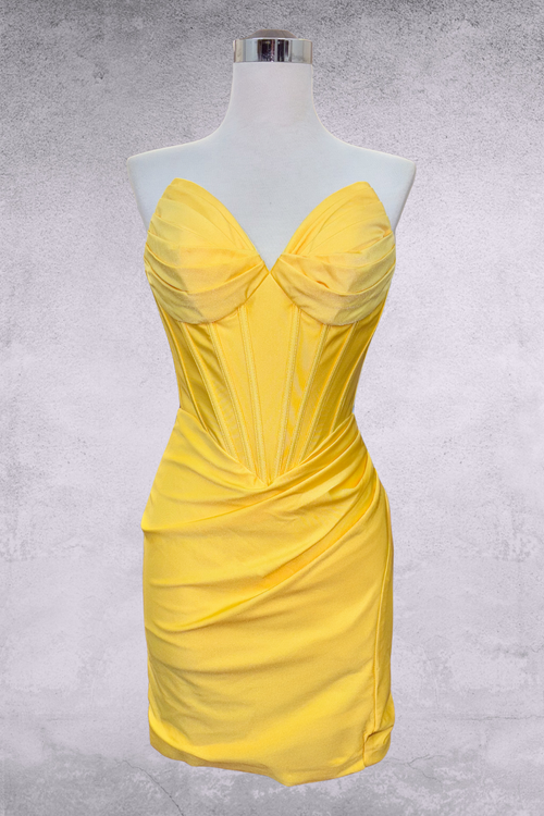 Strapless Sweetheart Lace-Up Back Satin Corset Mini Dress By Amelia Couture 7080S