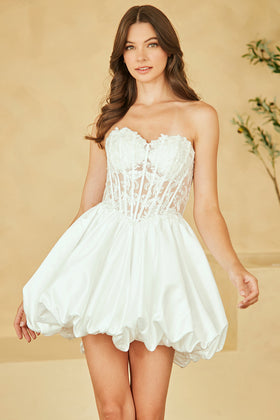 Amelia Couture 5081s Strapless Corset Lace Bodice Short Sweetheart Illusion Cocktail Dress