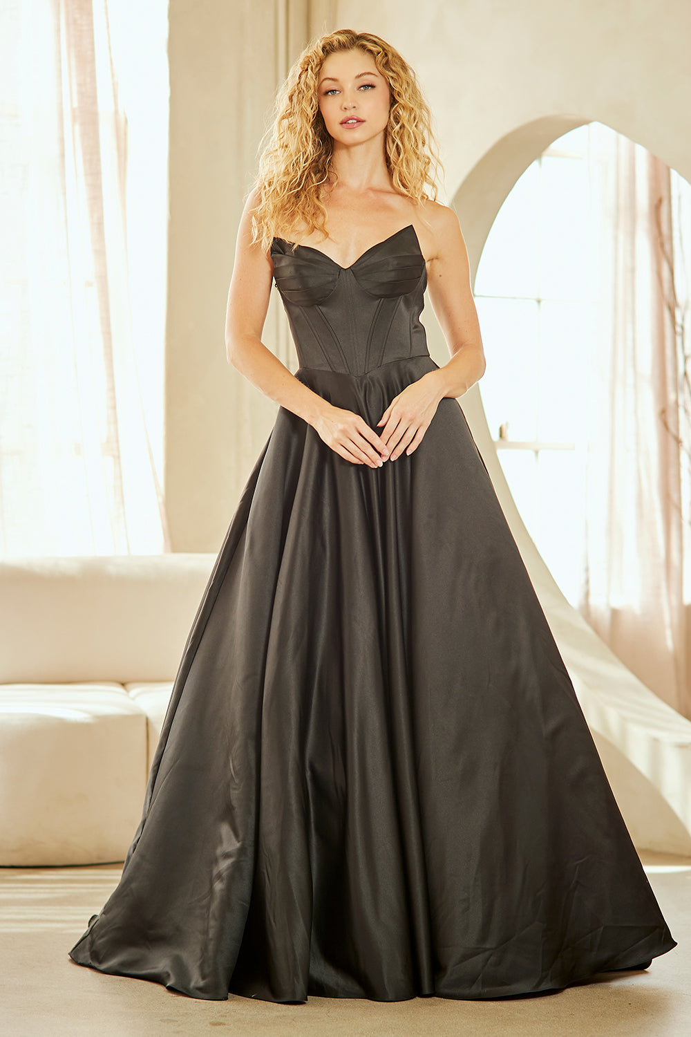 strapless satin dress with pockets Strapless Open Back Satin Ivory Wedding Dress with Pockets WD395 US16 / Ivory