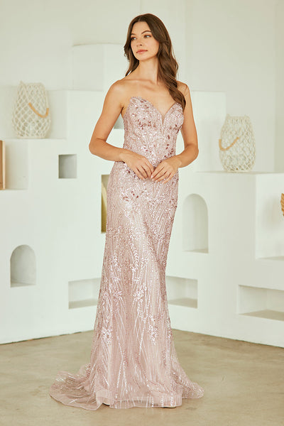 Sequin Strapless Mermaid Prom Dress with Lace-Up Back Formal Evening Gown by Amelia Couture JQ1101