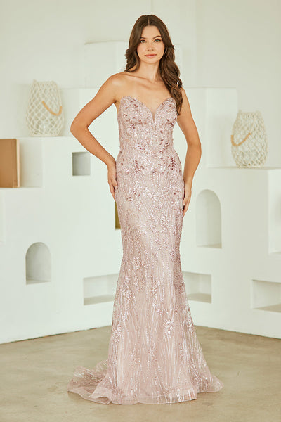 Sequin Strapless Mermaid Prom Dress with Lace-Up Back Formal Evening Gown by Amelia Couture JQ1101