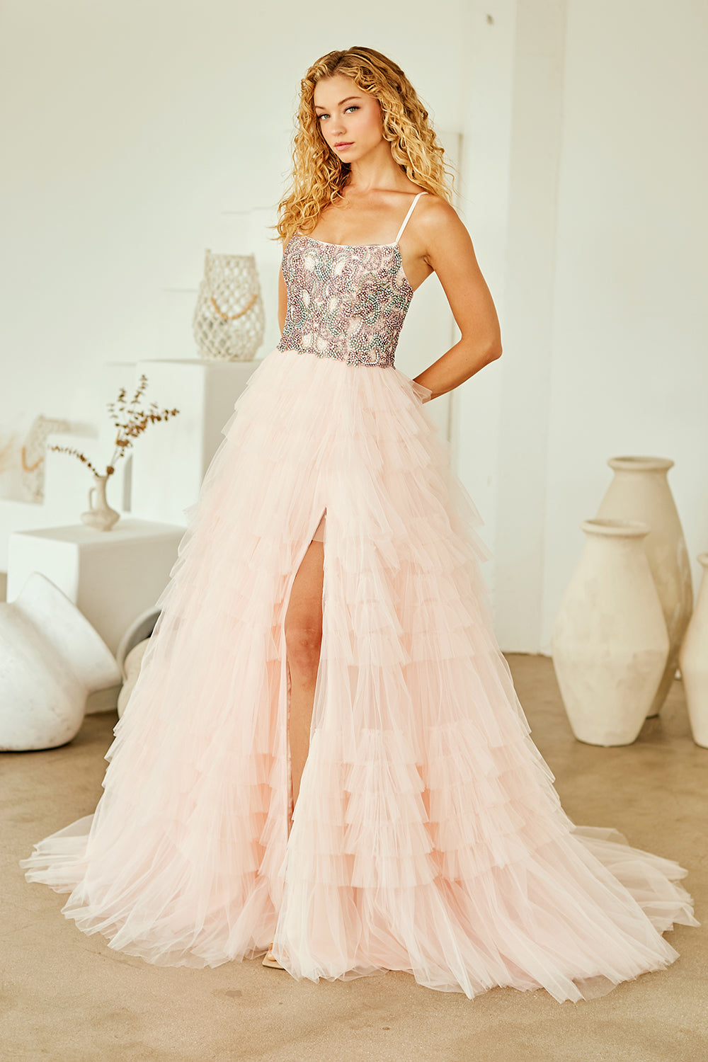 Amelia Couture Light Pink Long Formal Dresses