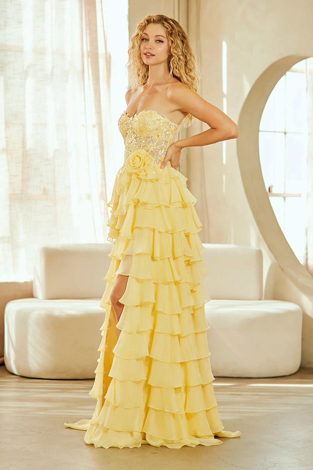 Strapless Corset Prom Dress with Tiered Ruffle Skirt & A-Line Dress by Amelia Couture 7087