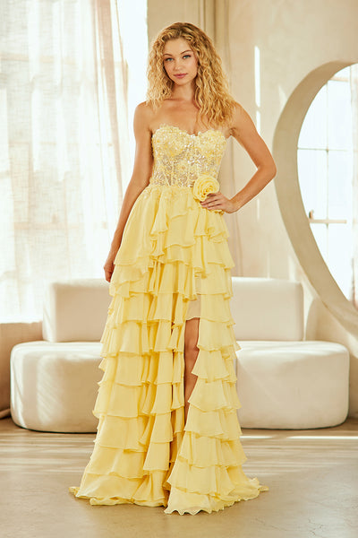 Strapless Corset Prom Dress with Tiered Ruffle Skirt & A-Line Dress by Amelia Couture 7087
