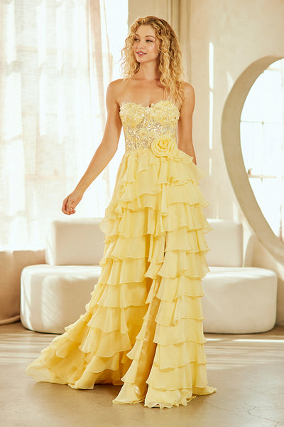 Strapless Corset Prom Dress with Tiered Ruffle Skirt & A-Line Dress by Amelia Couture 7087