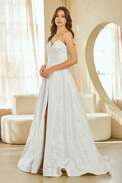 Strapless Lace A-Line Wedding Dress with Corset Back & Front Slit by Amelia Couture 8061