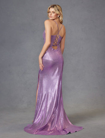 Fitted Metallic Sleeveless Slit Gown by Juliet JT2494S - Long Formal Dresses