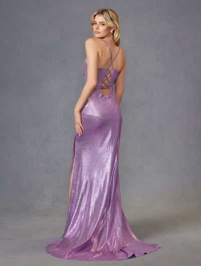 Fitted Metallic Sleeveless Slit Gown by Juliet JT2494S - Long Formal Dresses