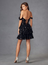 Short Off Shoulder A-line Tiered Dress by Juliet JT920K